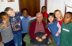 elderly man with children